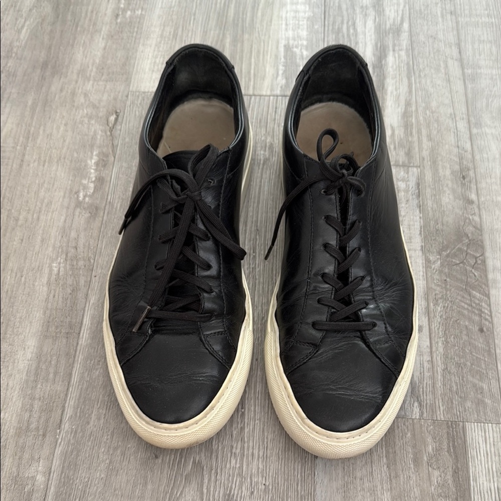 Men’s black leather common projects sneakers